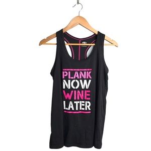 Athletic Works | Black & pink plank now wine later top •